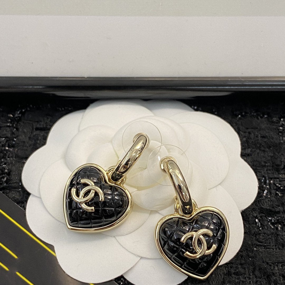 Heart Chanel Quilted Drop Earrings
