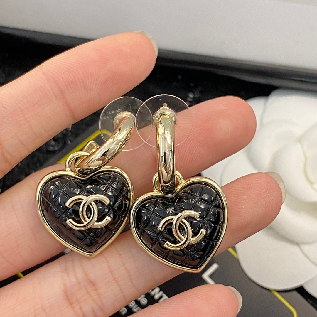 Heart Chanel Quilted Drop Earrings