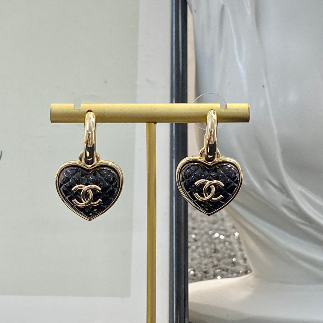 Heart Chanel Quilted Drop Earrings