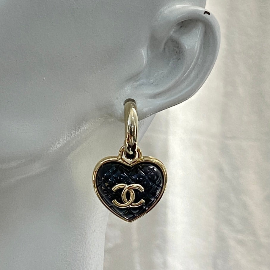 Heart Chanel Quilted Drop Earrings