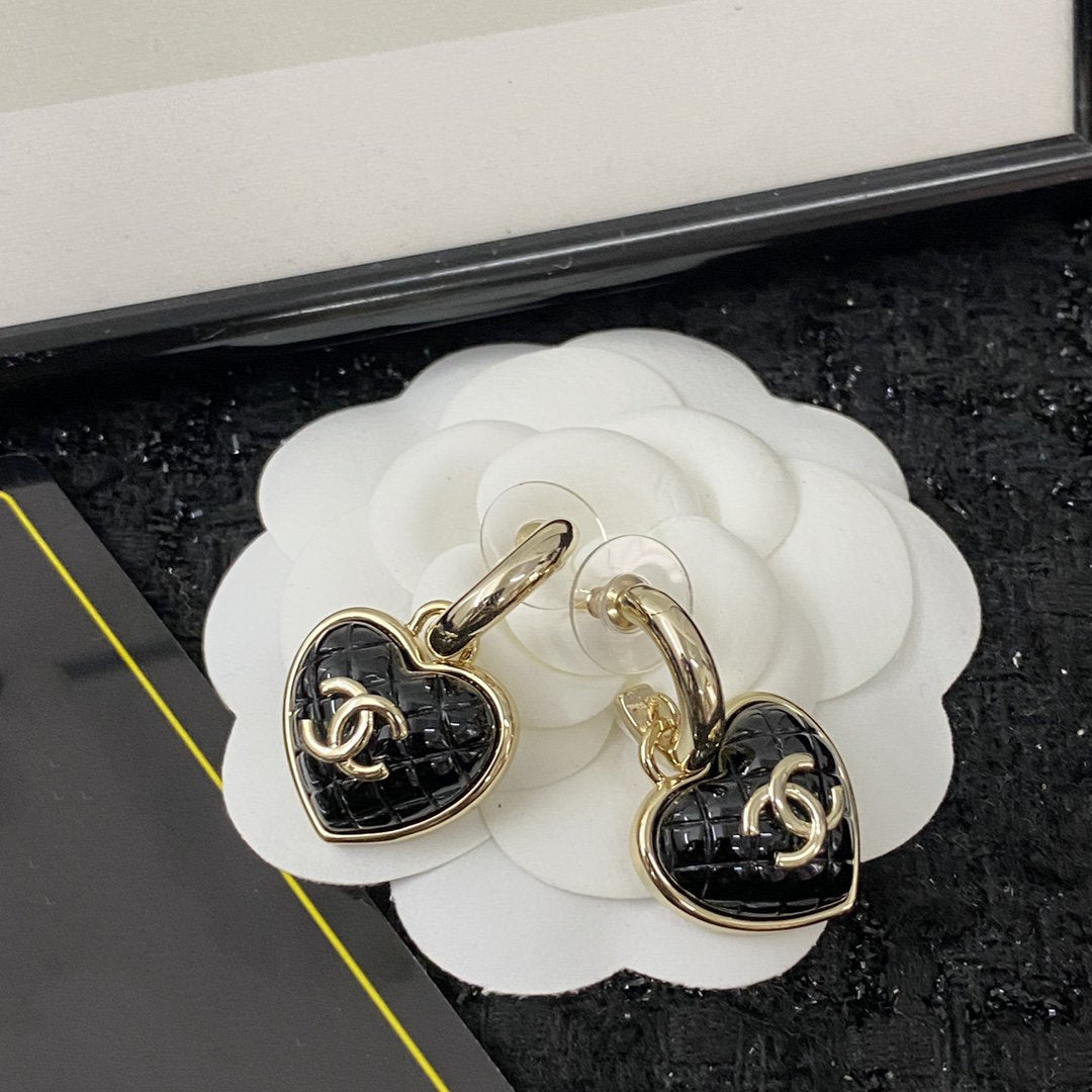 Heart Chanel Quilted Drop Earrings