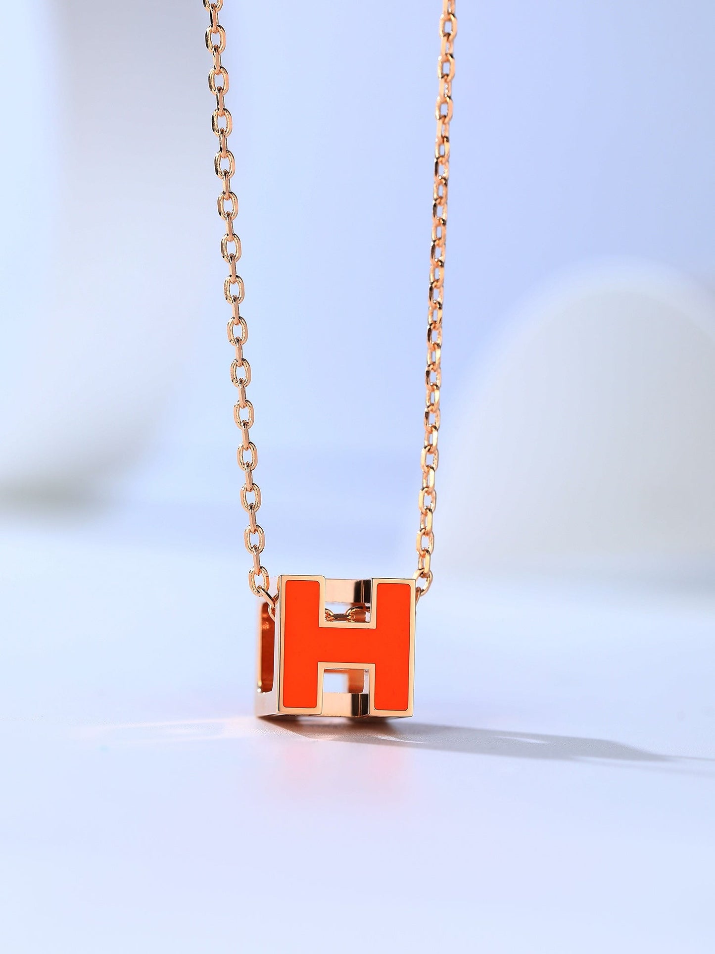 HERMES H CAGE PINK GOLD NECKLACE