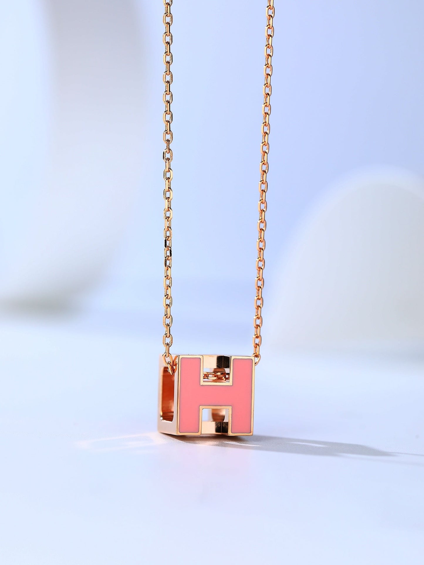 HERMES H CAGE PINK GOLD NECKLACE
