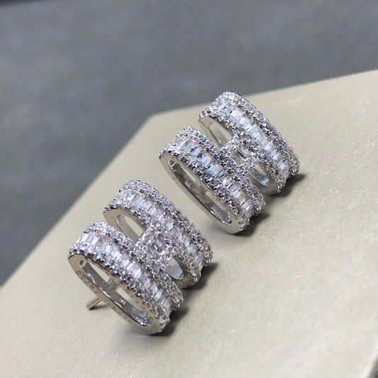 HERMES CLIC H SILVER DIAMOND EARRINGS
