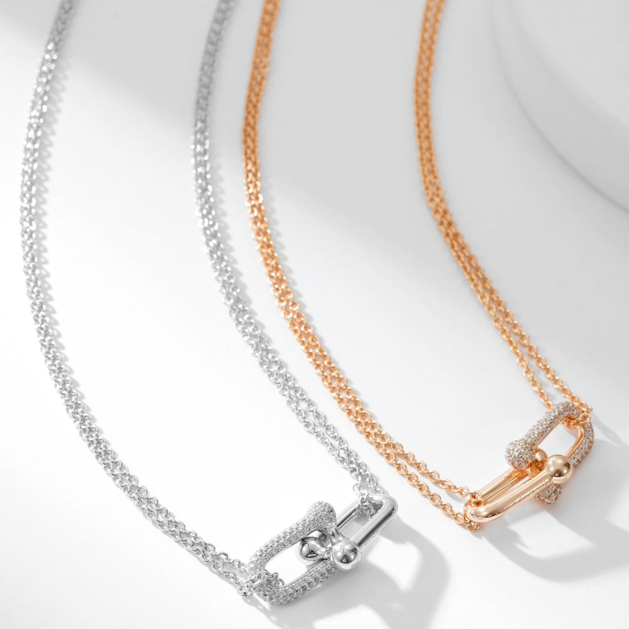 TIFFANY HARDWEAR DIAMOND PEDANT DOUBLE CHAIN NECKLACE