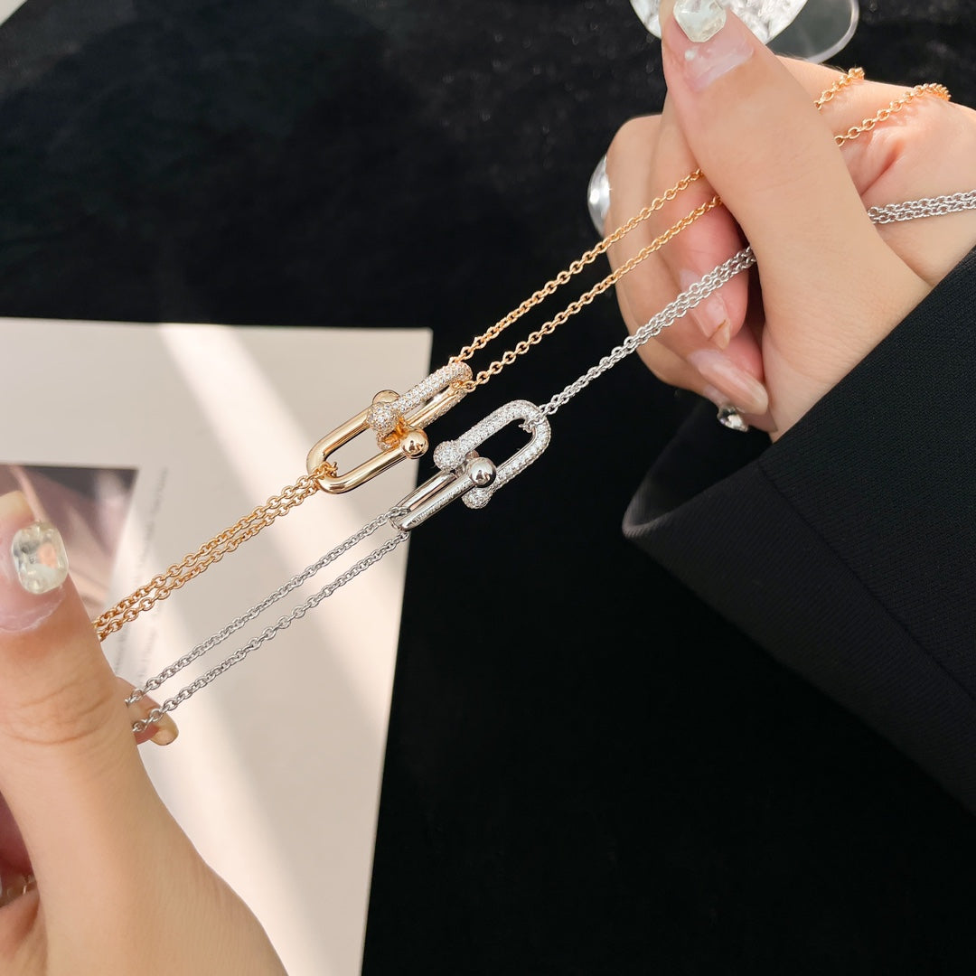 TIFFANY HARDWEAR DIAMOND PEDANT DOUBLE CHAIN NECKLACE