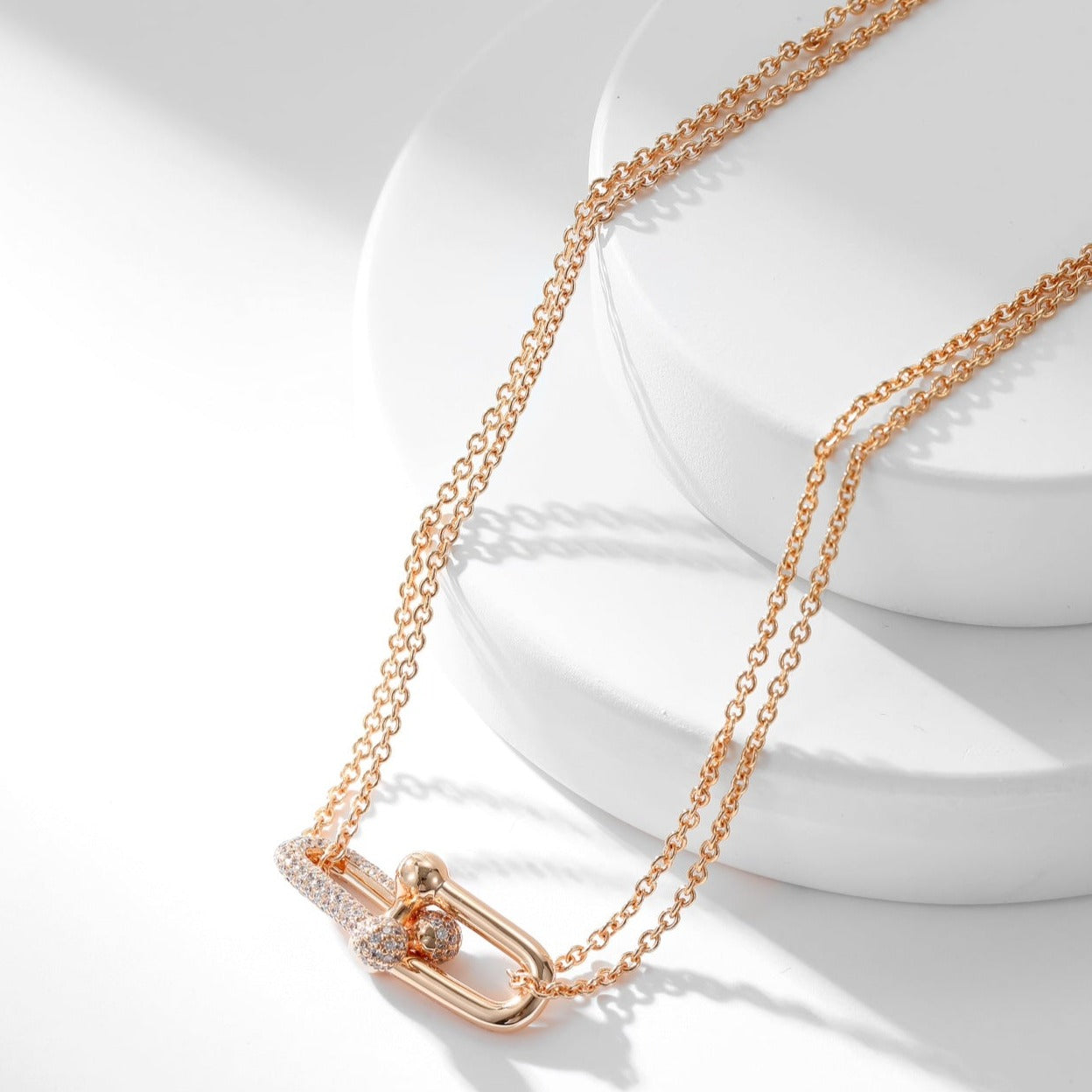 TIFFANY HARDWEAR DIAMOND PEDANT DOUBLE CHAIN NECKLACE