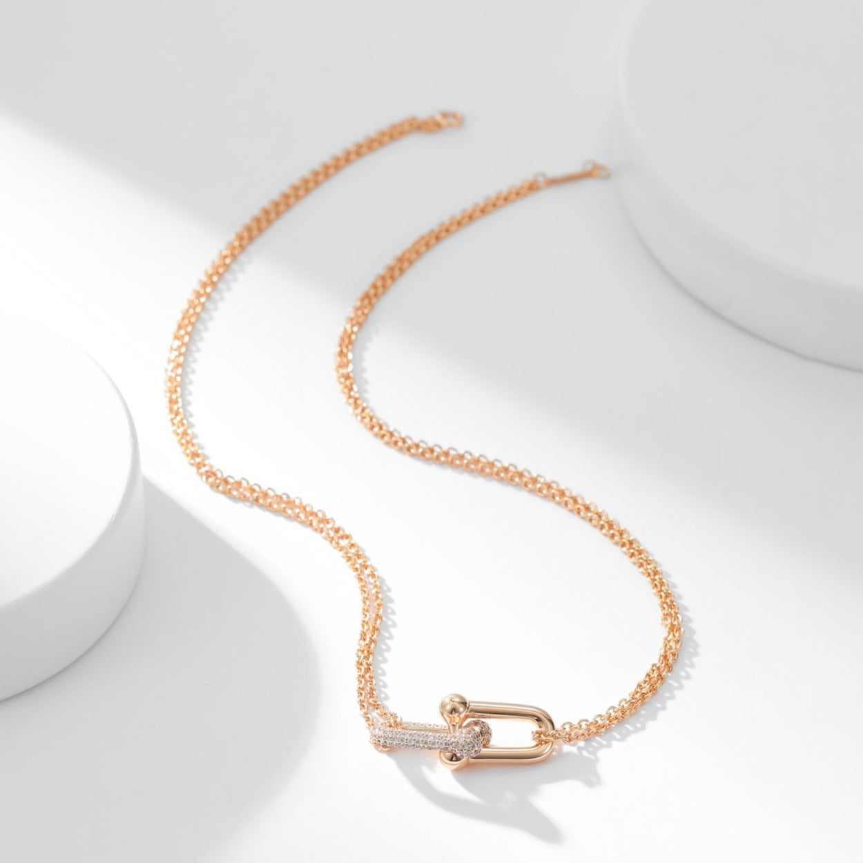 TIFFANY HARDWEAR DIAMOND PEDANT DOUBLE CHAIN NECKLACE