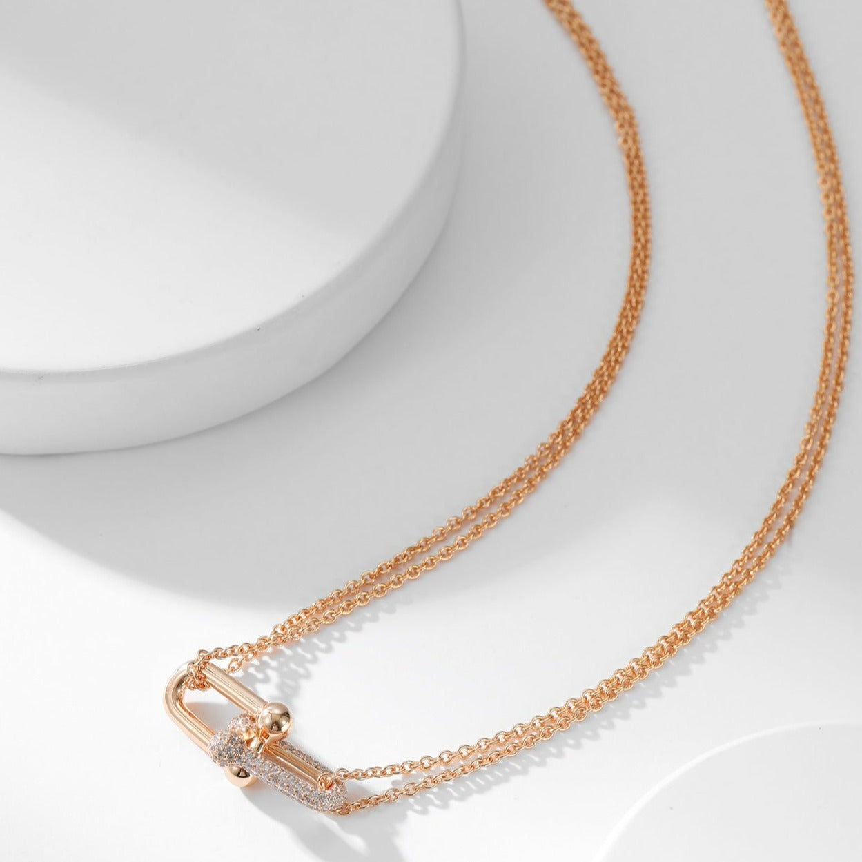 TIFFANY HARDWEAR DIAMOND PEDANT DOUBLE CHAIN NECKLACE