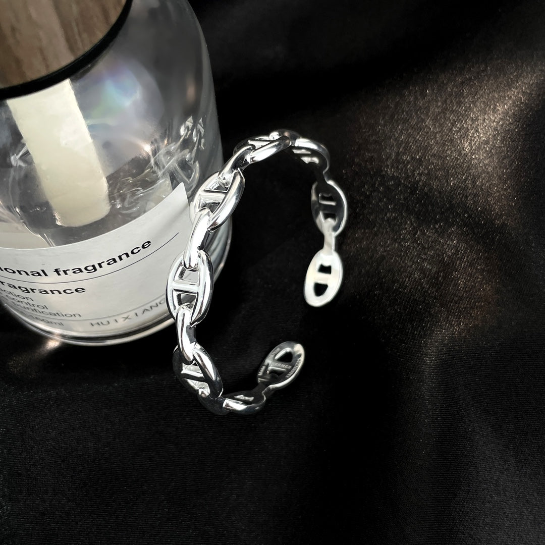 HERMES CHAINE SILVER OPEN BRACELET