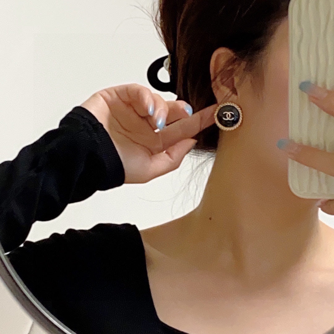 Chanel Circle Pink Gold Enamel Stud Earrings