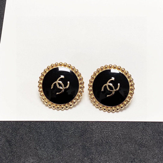 Chanel Circle Pink Gold Enamel Stud Earrings