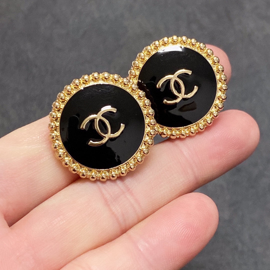 Chanel Circle Pink Gold Enamel Stud Earrings