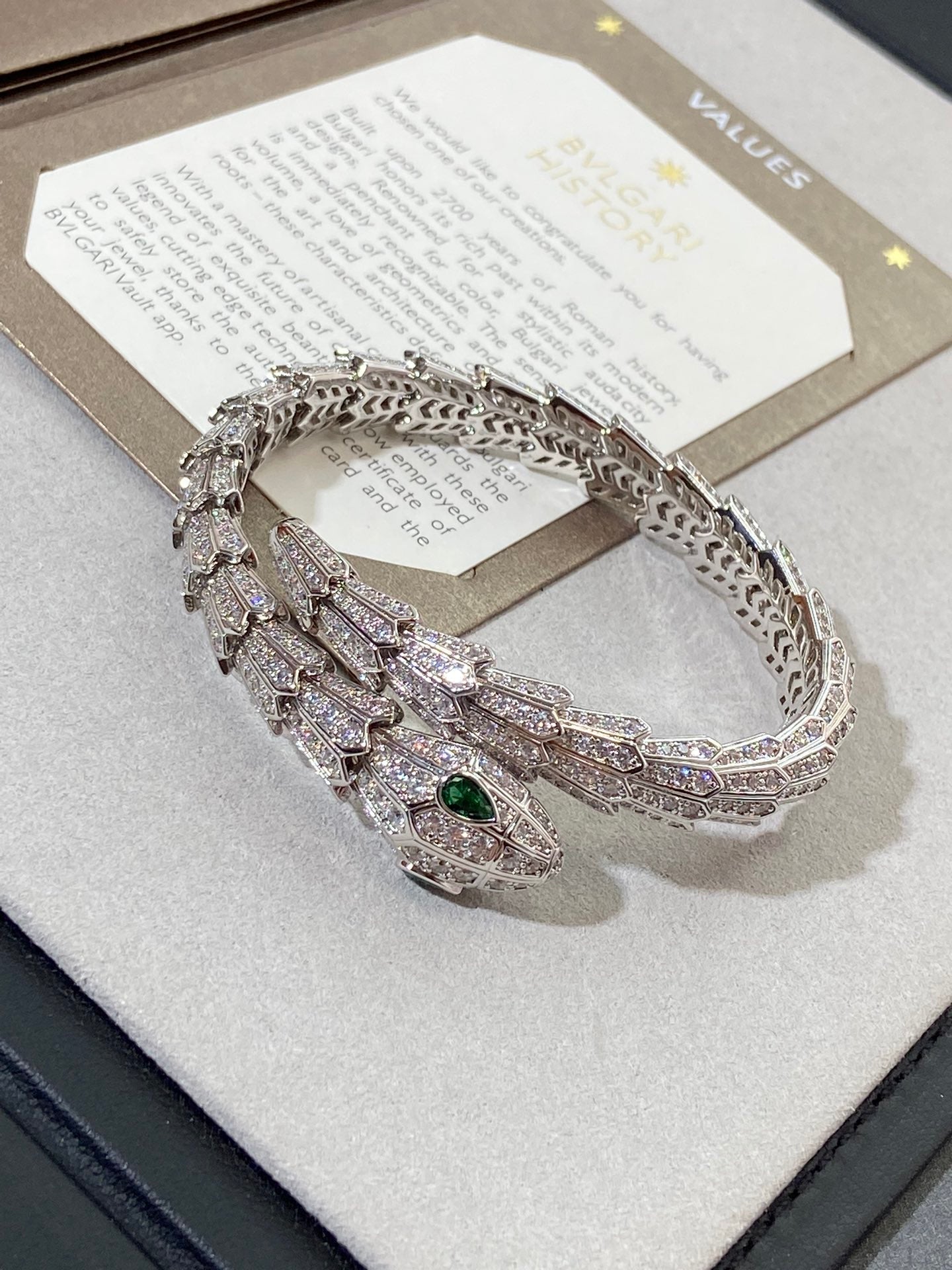 BVLGARI SERPENT MALACHITE SILVER DIAMOND PAVED BRACELET