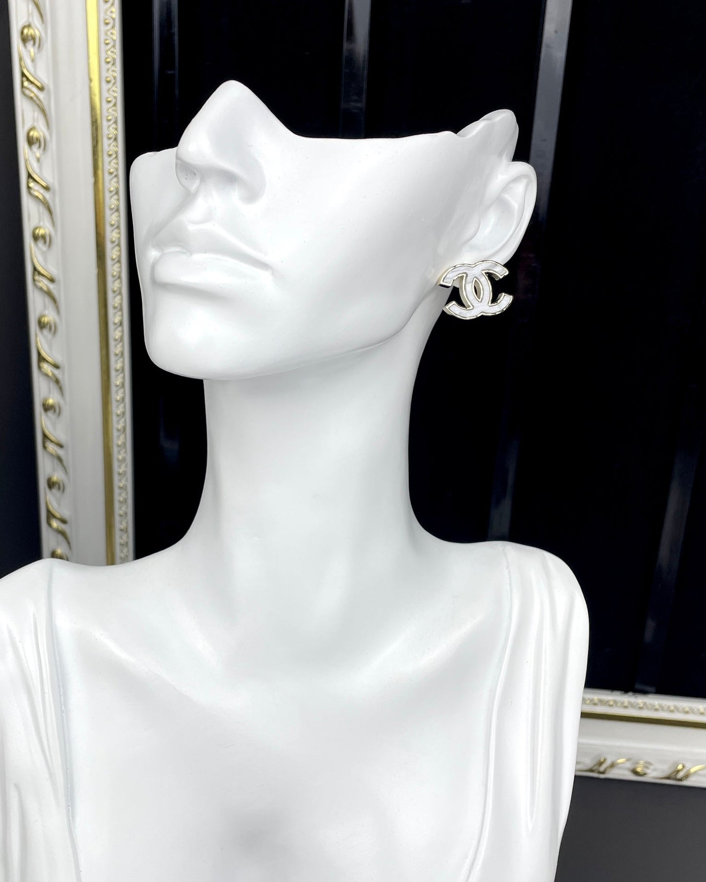 Chanel Silver Marble Earrings