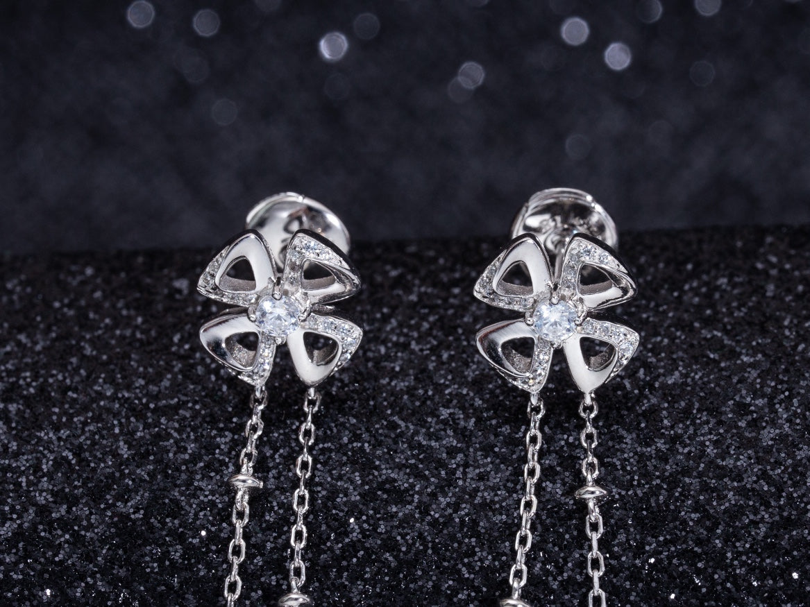 BVLGARI FIOREVER SILVER DIAMOND DROP EARRINGS