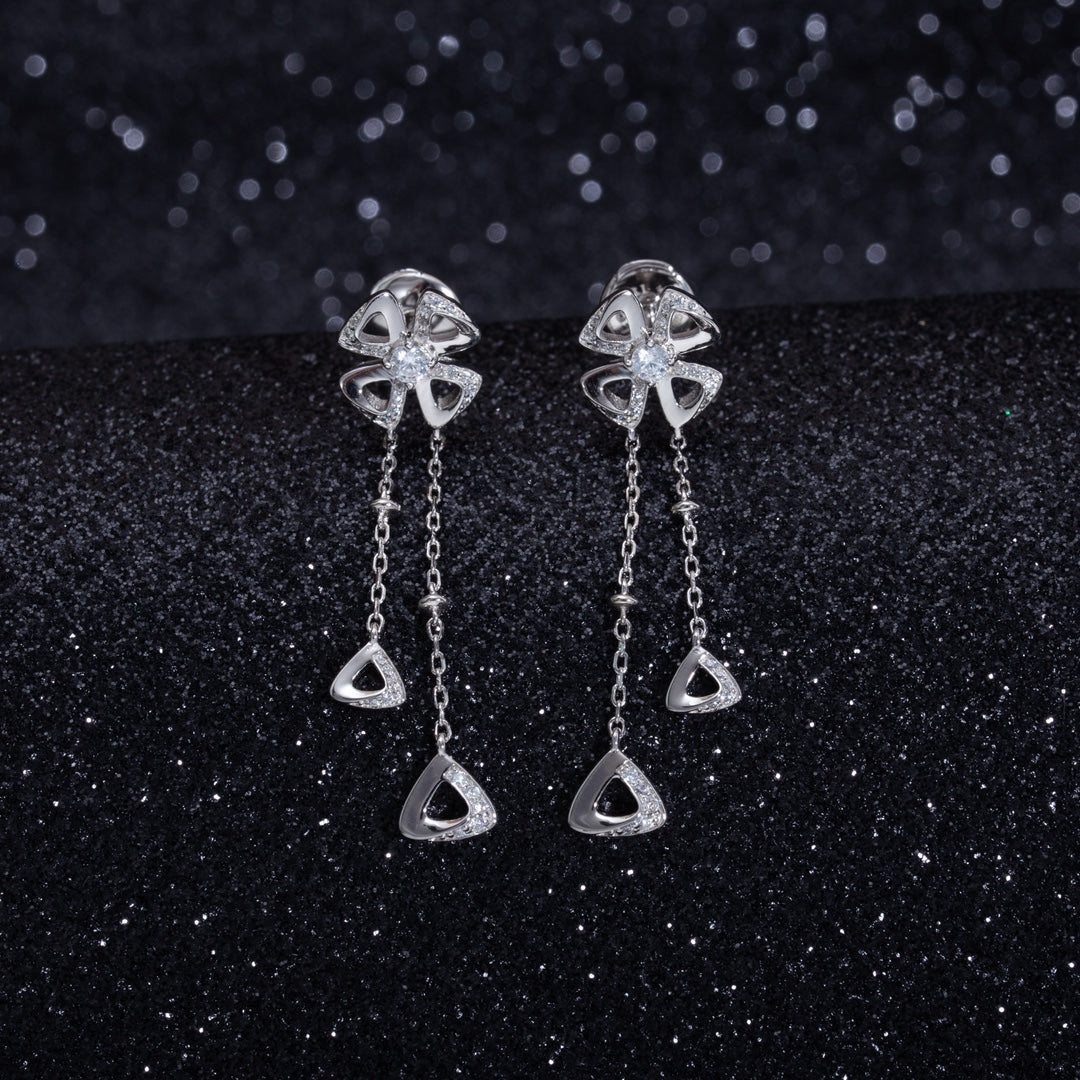 BVLGARI FIOREVER SILVER DIAMOND DROP EARRINGS