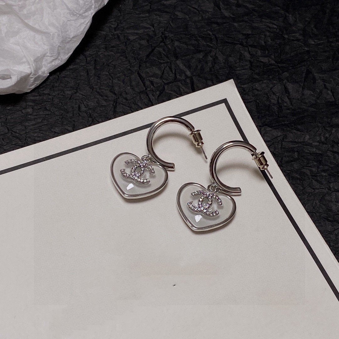 Chanel Silver White Enamel Hoop Earrings