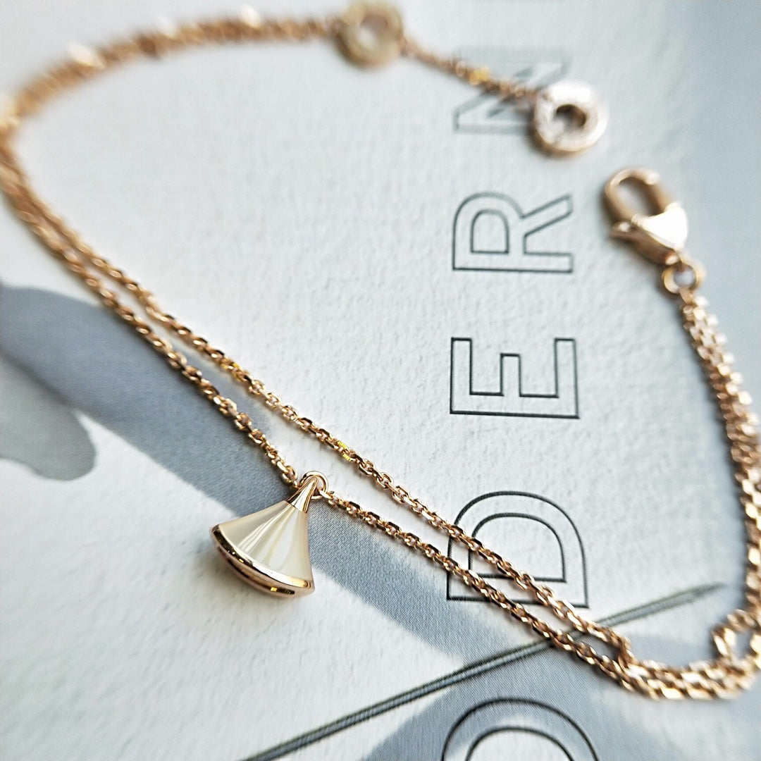 BVLGARI DREAM 1 MOTIF MOP PINK GOLD DOUBLE CHAIN BRACELET
