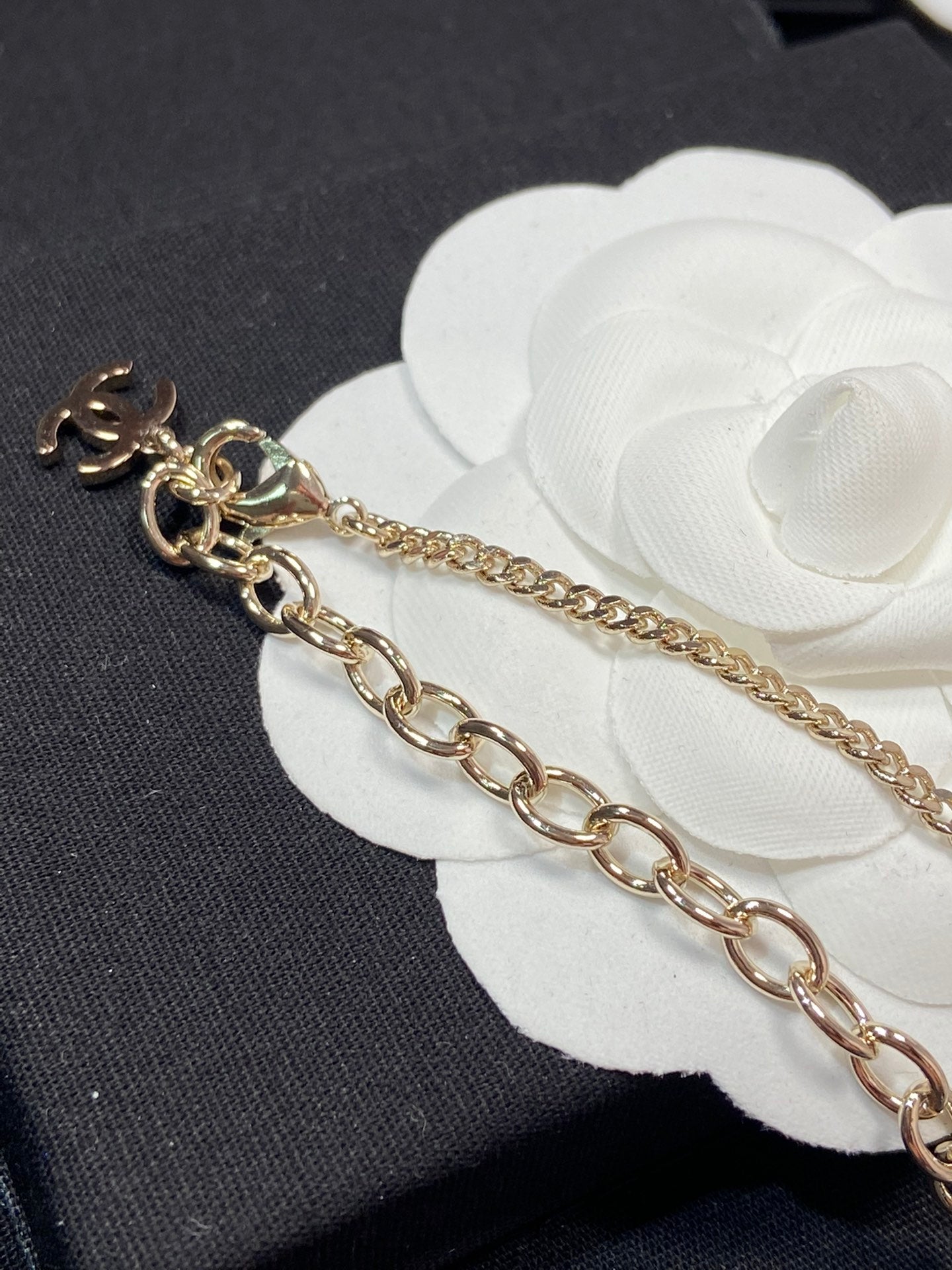Chanel Pedant Half Diamond Pink Gold Necklace