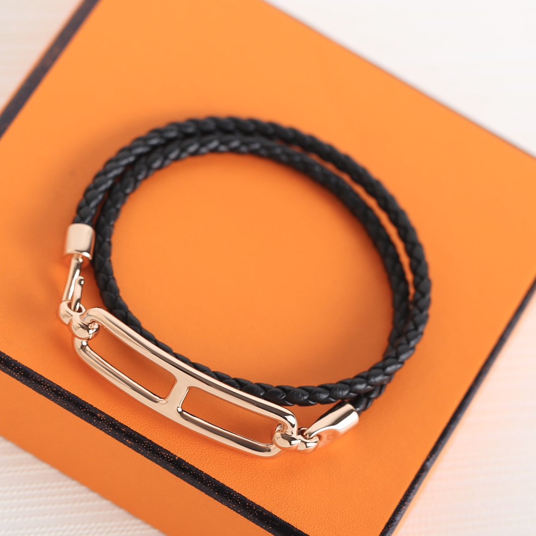 HERMES TOULIS DOUBLE TOUR PINK GOLD BRACELET