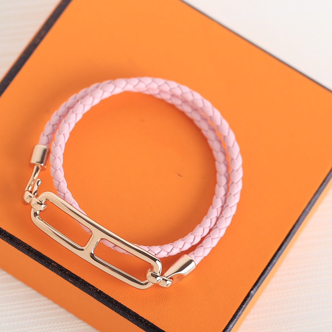 HERMES TOULIS DOUBLE TOUR PINK GOLD BRACELET