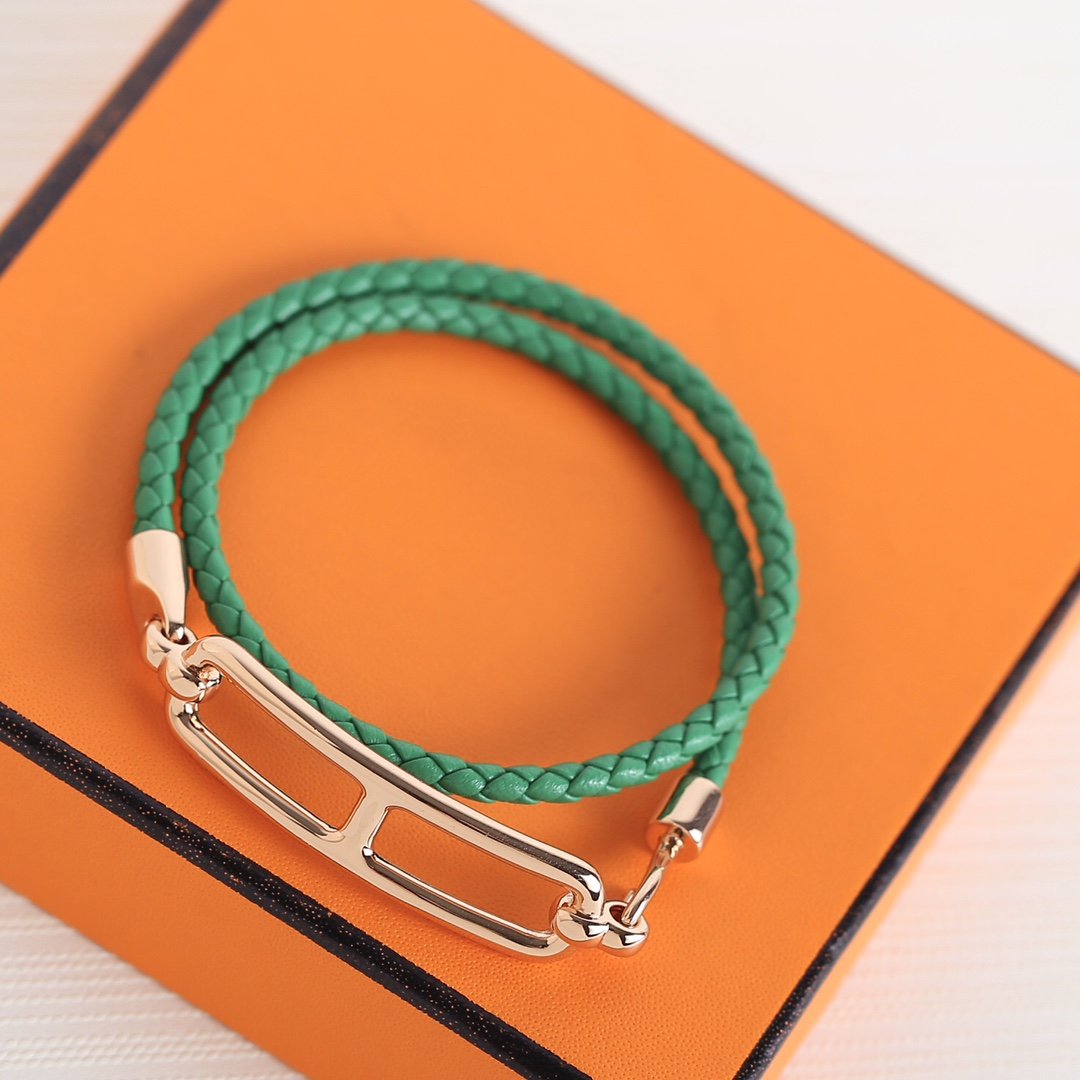 HERMES TOULIS DOUBLE TOUR PINK GOLD BRACELET