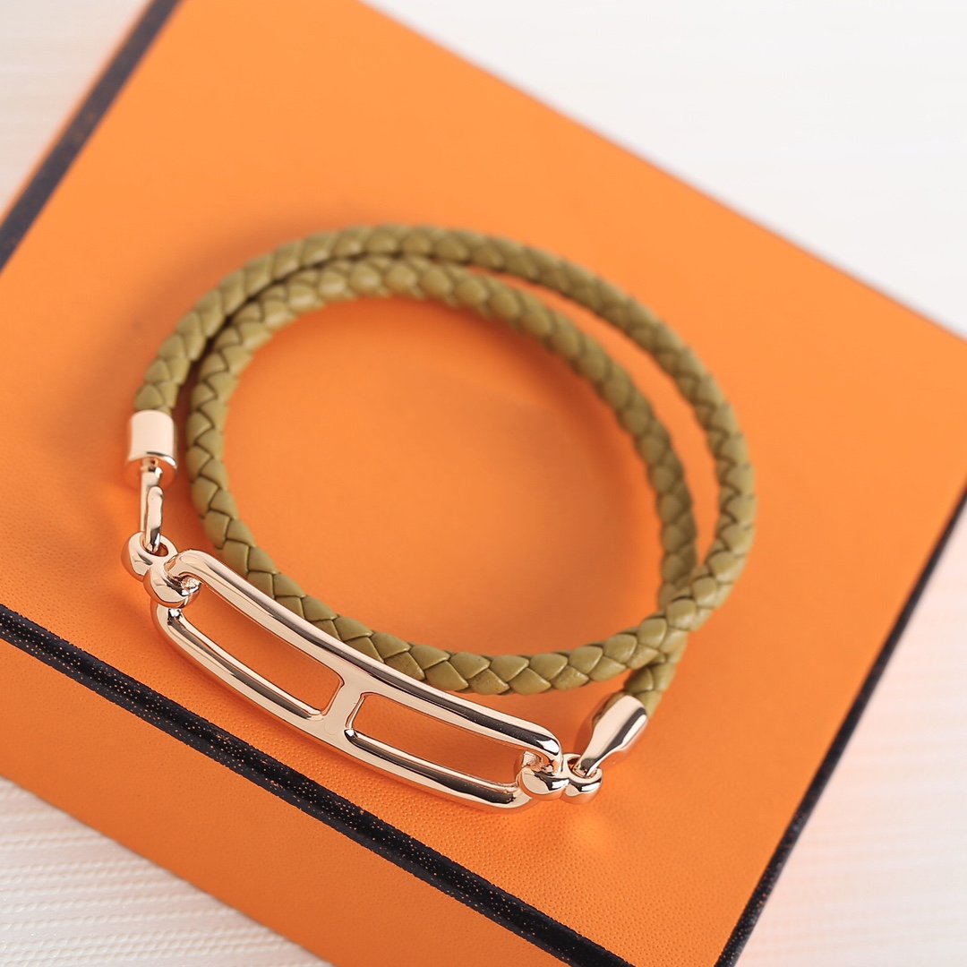 HERMES TOULIS DOUBLE TOUR PINK GOLD BRACELET