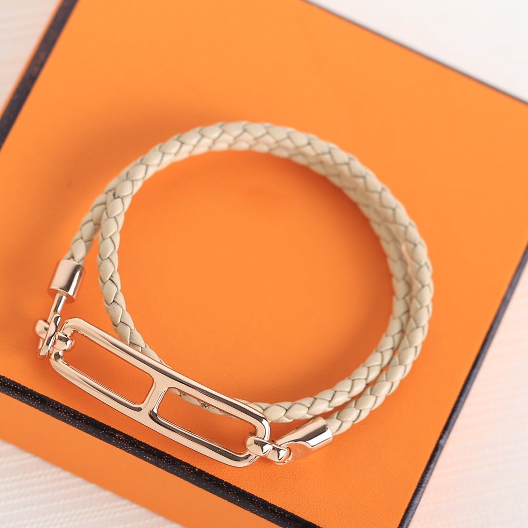 HERMES TOULIS DOUBLE TOUR PINK GOLD BRACELET