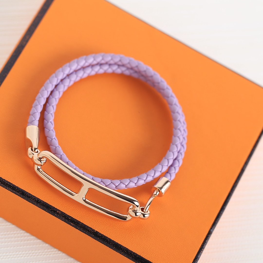 HERMES TOULIS DOUBLE TOUR PINK GOLD BRACELET