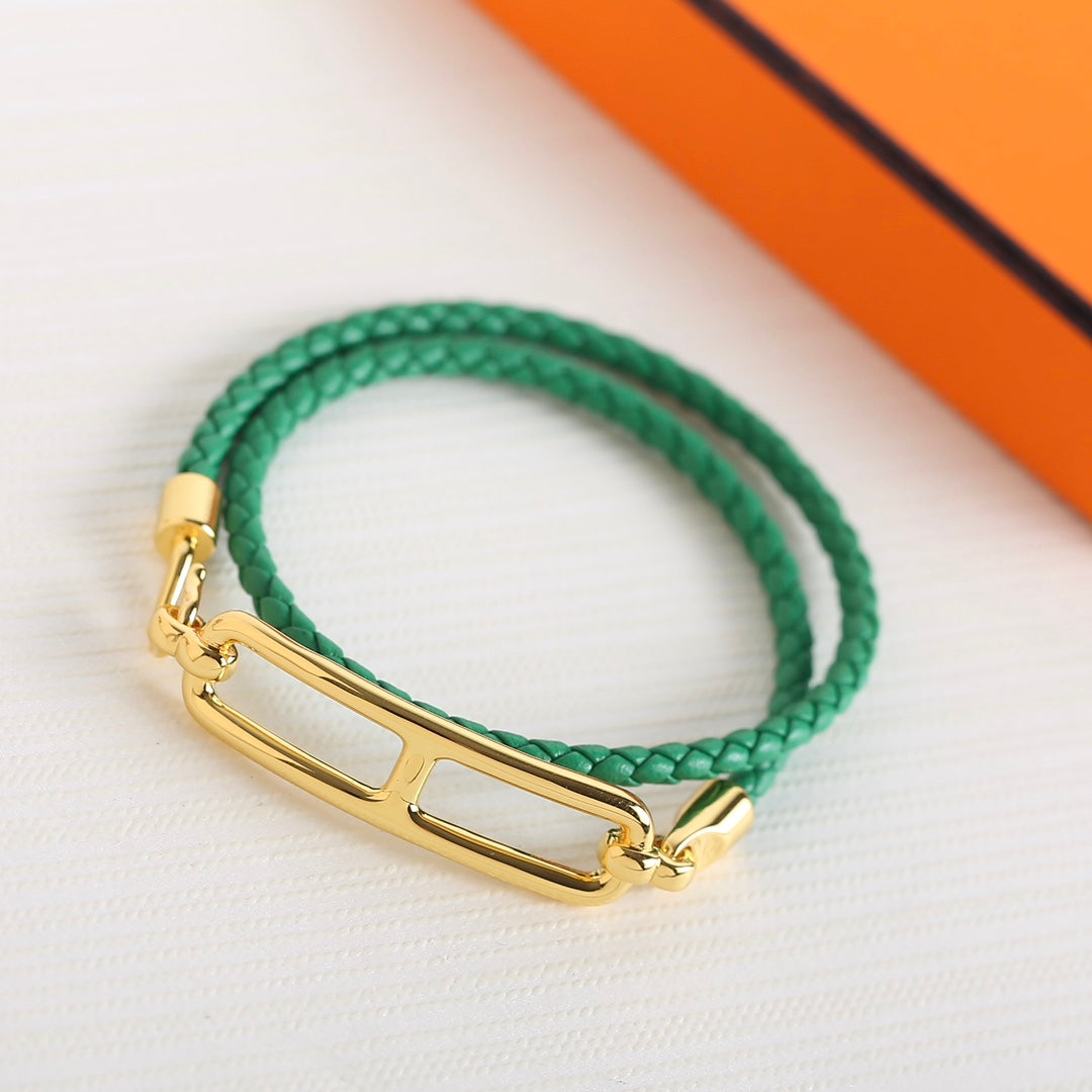 HERMES TOULIS DOUBLE TOUR GOLD BRACELET