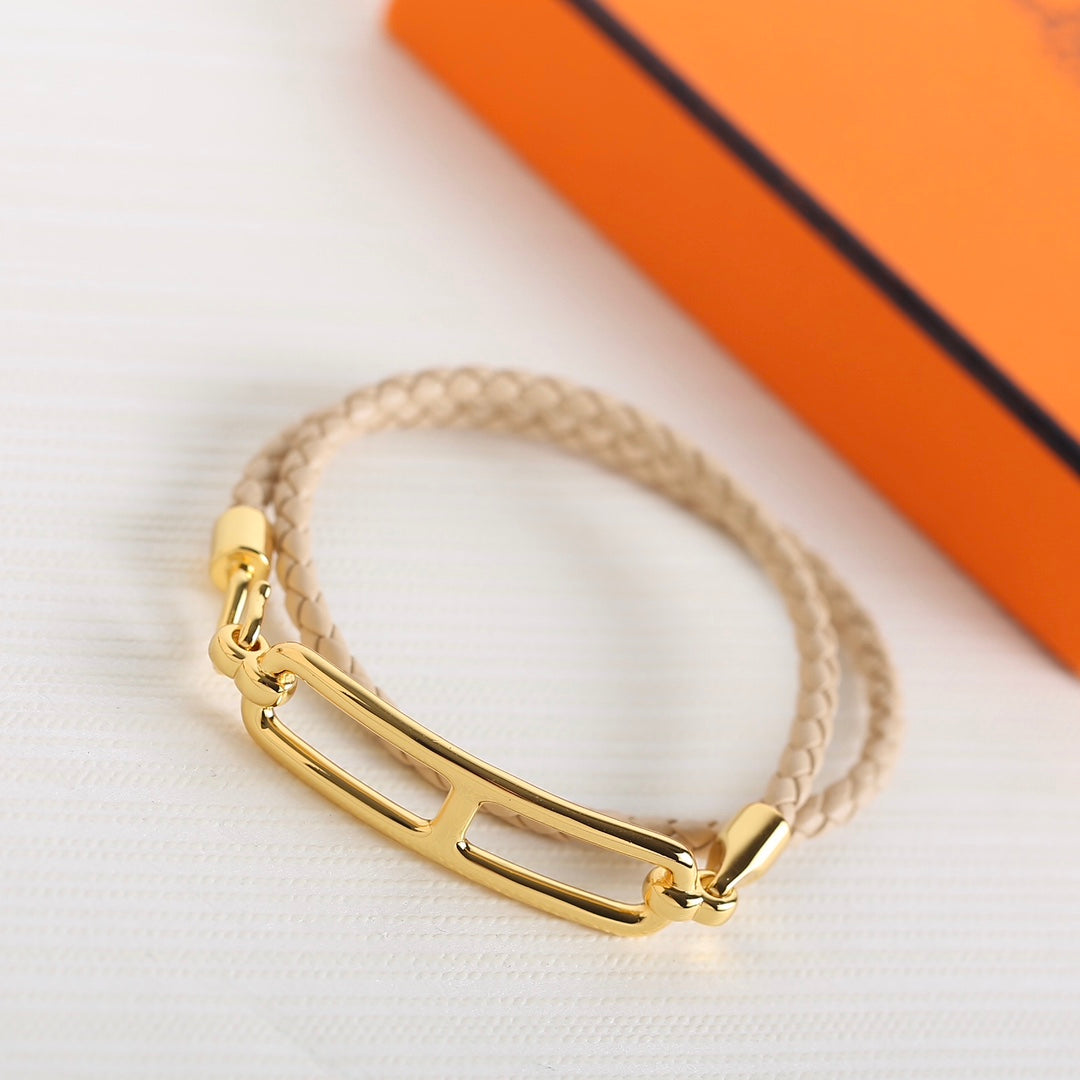 HERMES TOULIS DOUBLE TOUR GOLD BRACELET