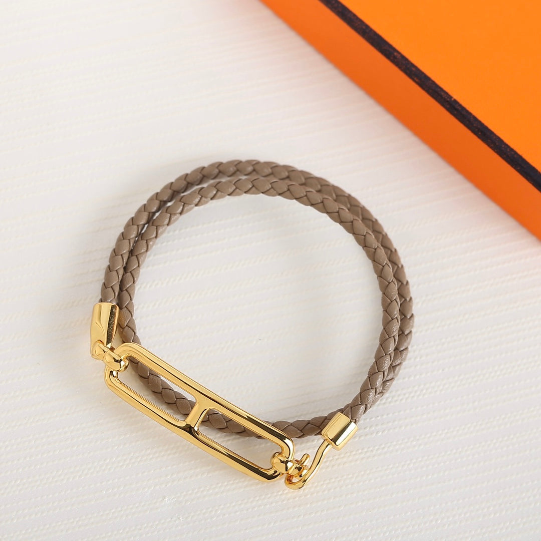 HERMES TOULIS DOUBLE TOUR GOLD BRACELET