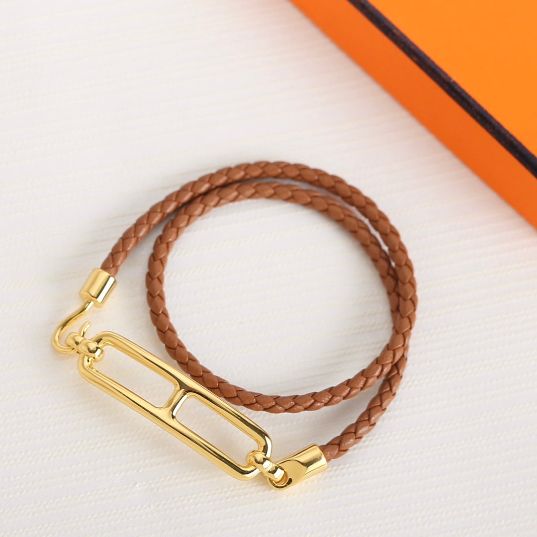 HERMES TOULIS DOUBLE TOUR GOLD BRACELET