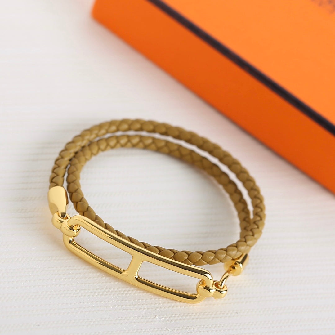 HERMES TOULIS DOUBLE TOUR GOLD BRACELET