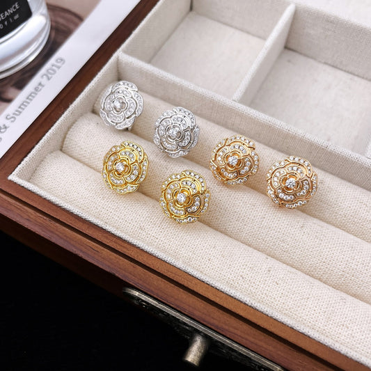 Chanel Bouton Camelia Diamond Stud Earrings
