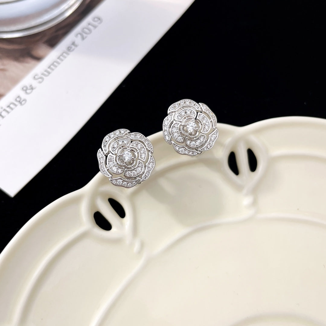 Chanel Bouton Camelia Diamond Stud Earrings