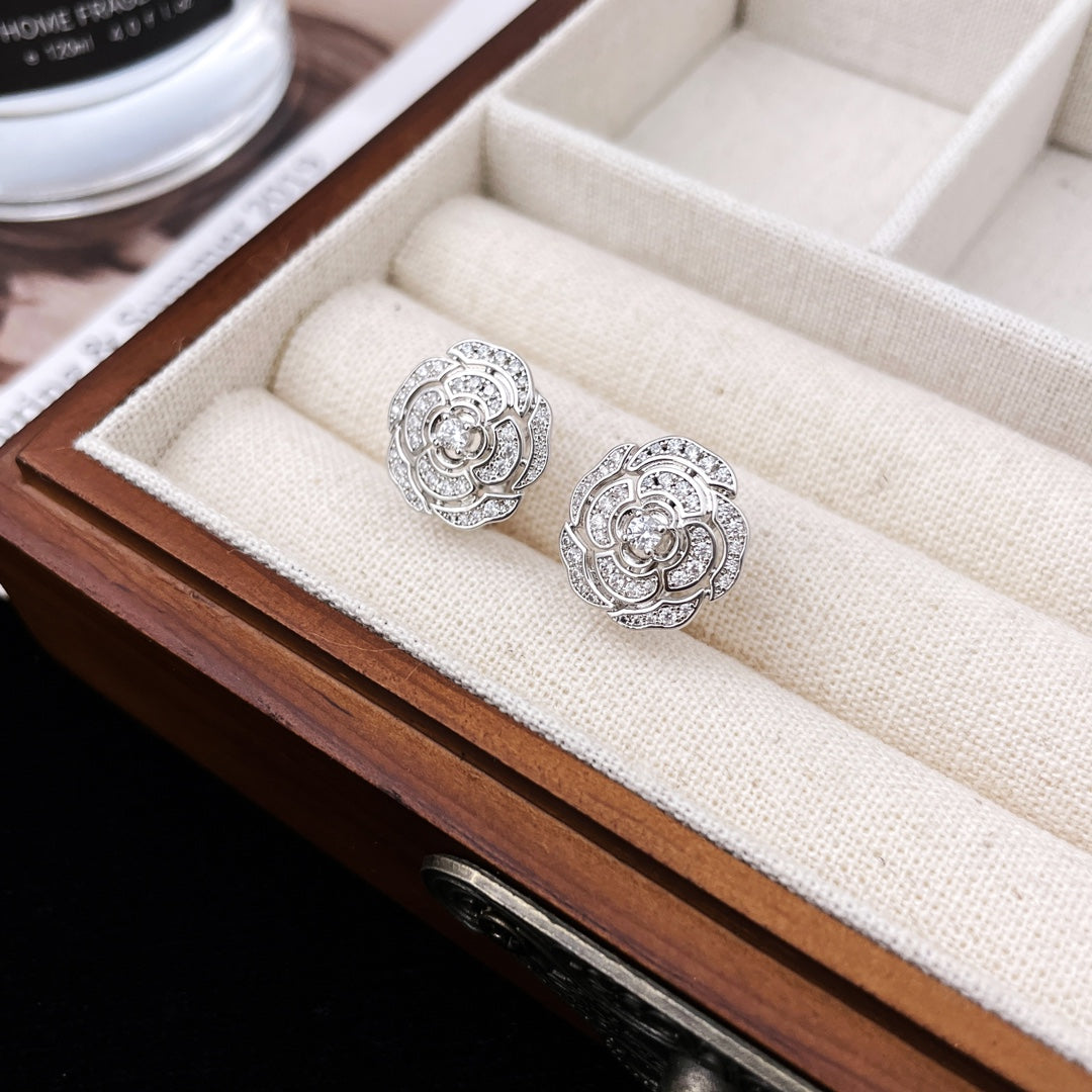 Chanel Bouton Camelia Diamond Stud Earrings