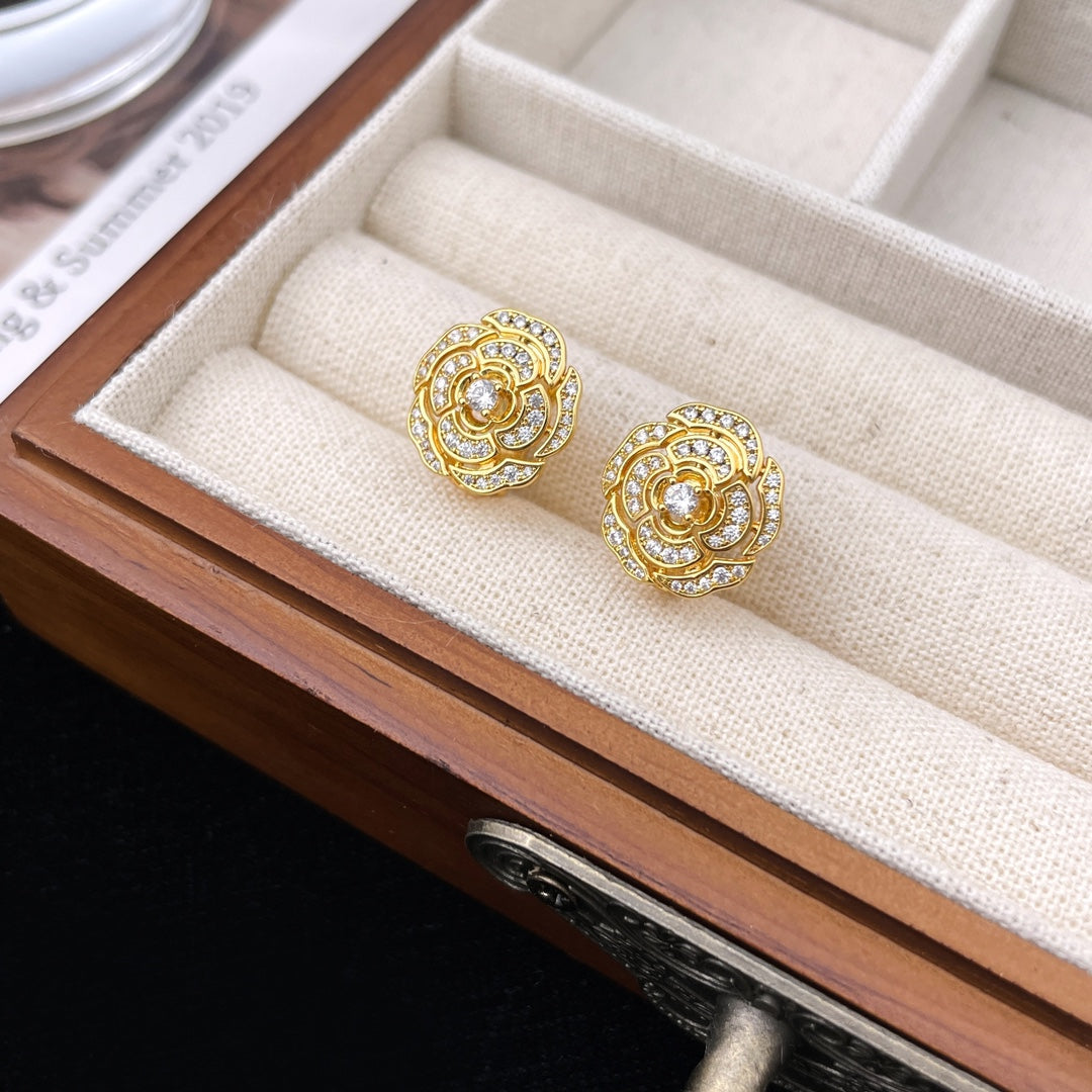 Chanel Bouton Camelia Diamond Stud Earrings