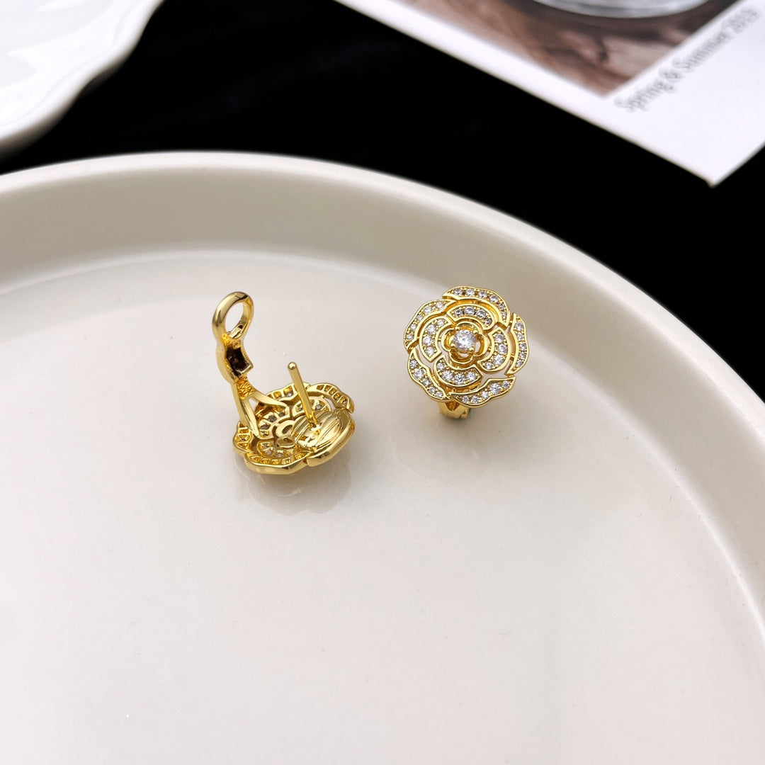Chanel Bouton Camelia Diamond Stud Earrings