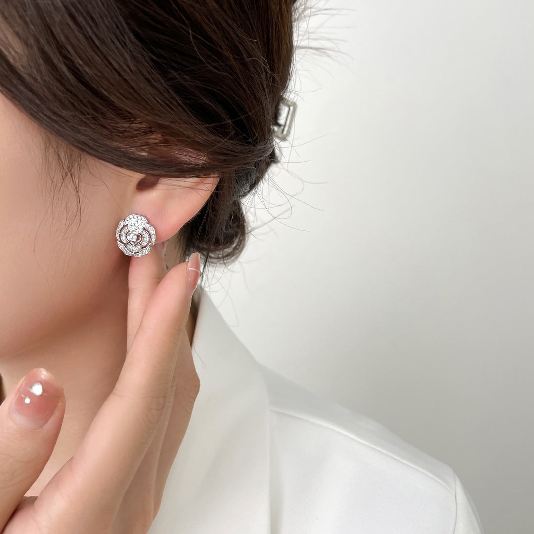 Chanel Bouton Camelia Diamond Stud Earrings