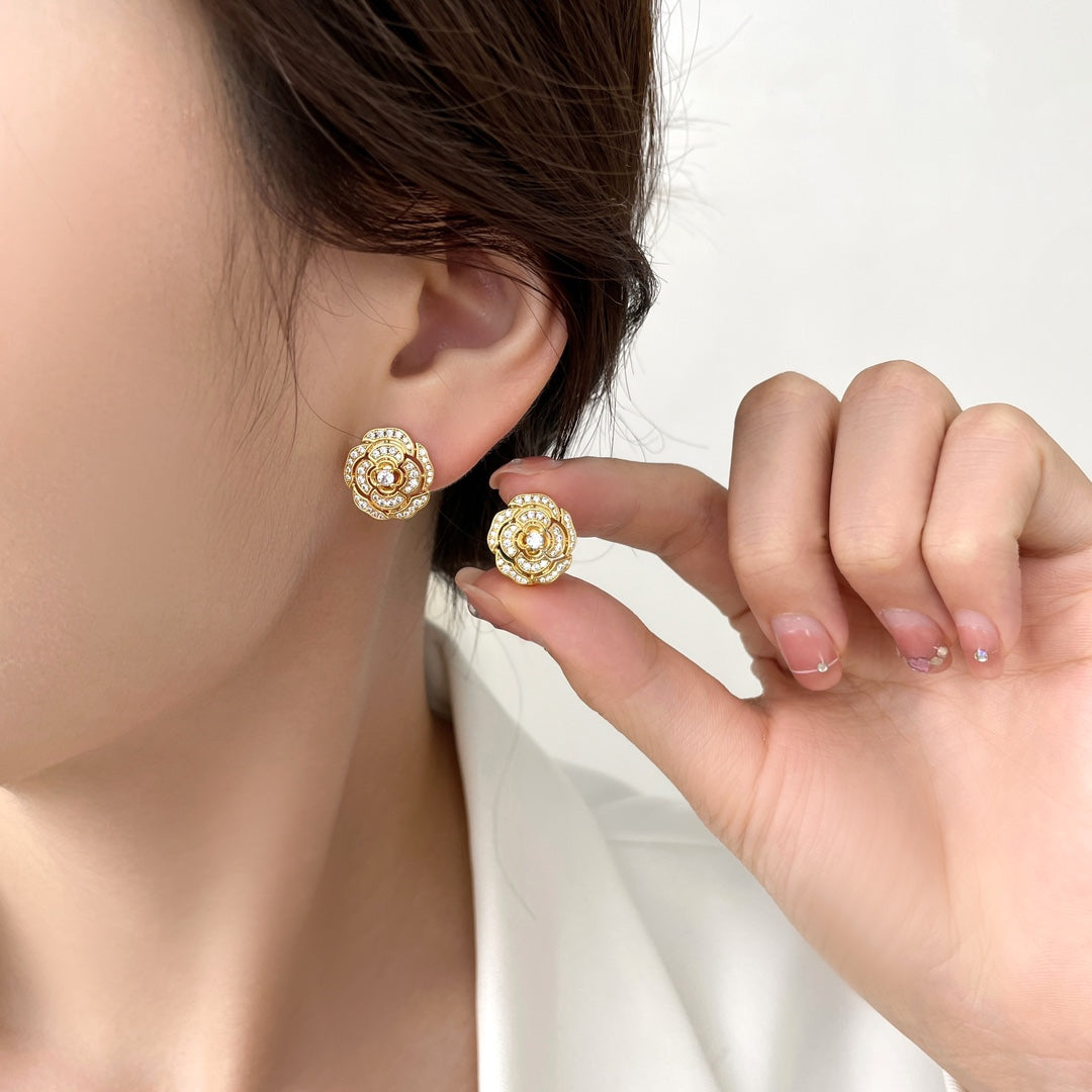 Chanel Bouton Camelia Diamond Stud Earrings