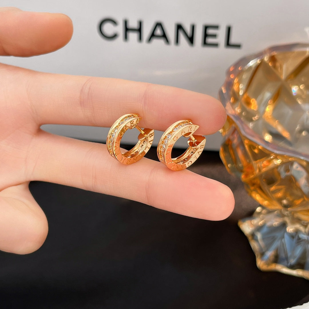 BVLGARI ZERO 1 DIAMOND PAVED MINI PINK GOLD EARRINGS