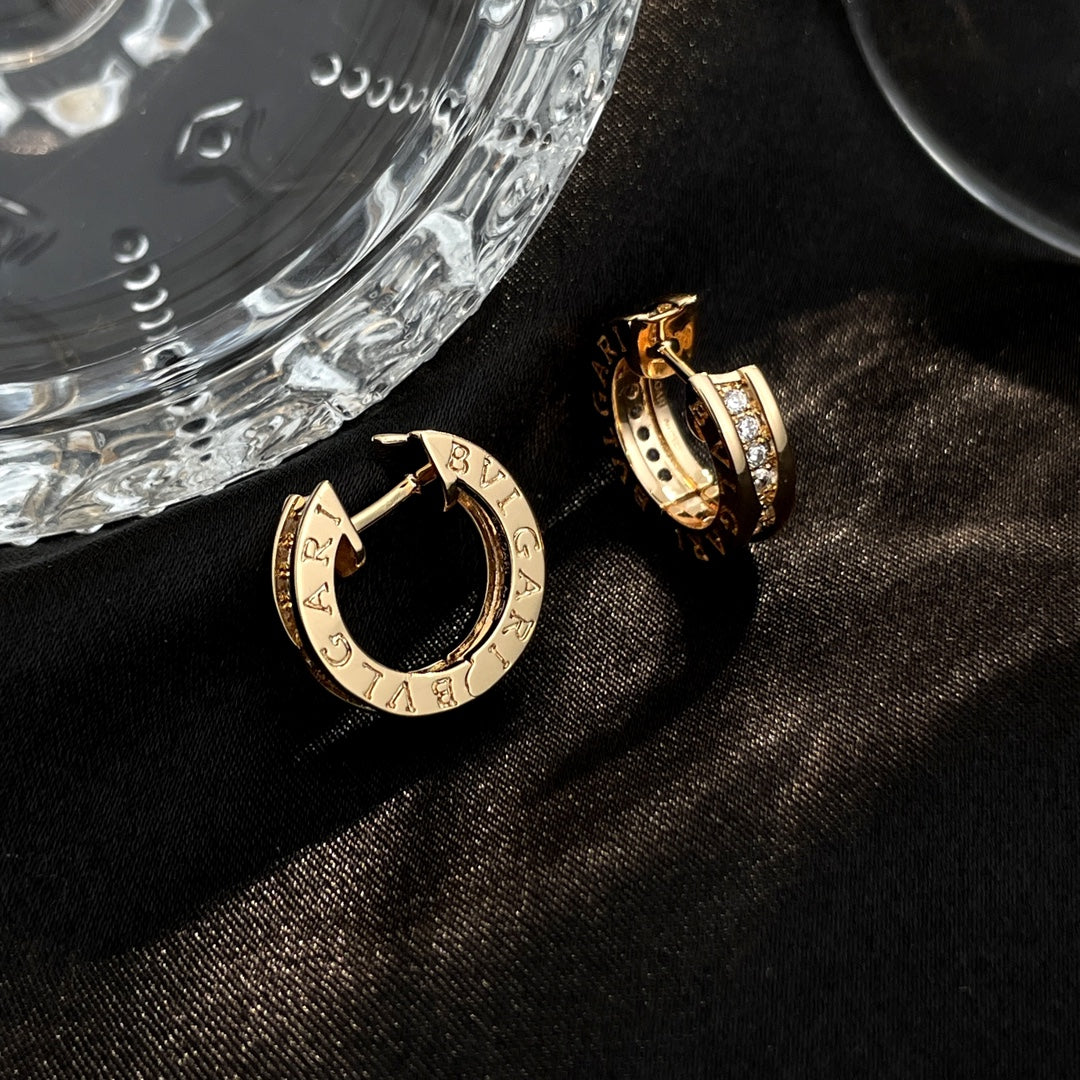 BVLGARI ZERO 1 DIAMOND PAVED MINI PINK GOLD EARRINGS