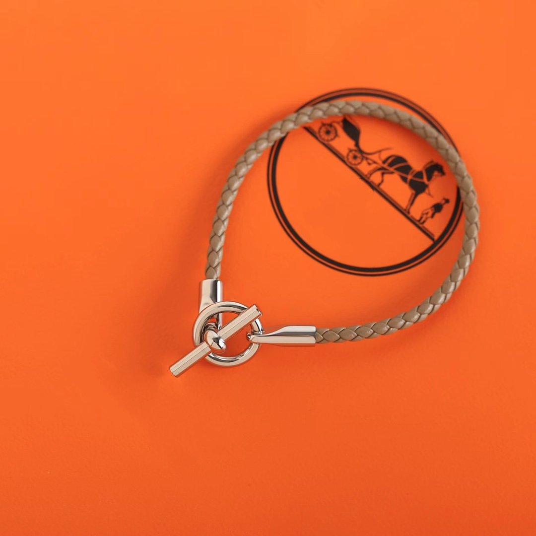 HERMES GLENAN SILVER LEATHER BRACELET