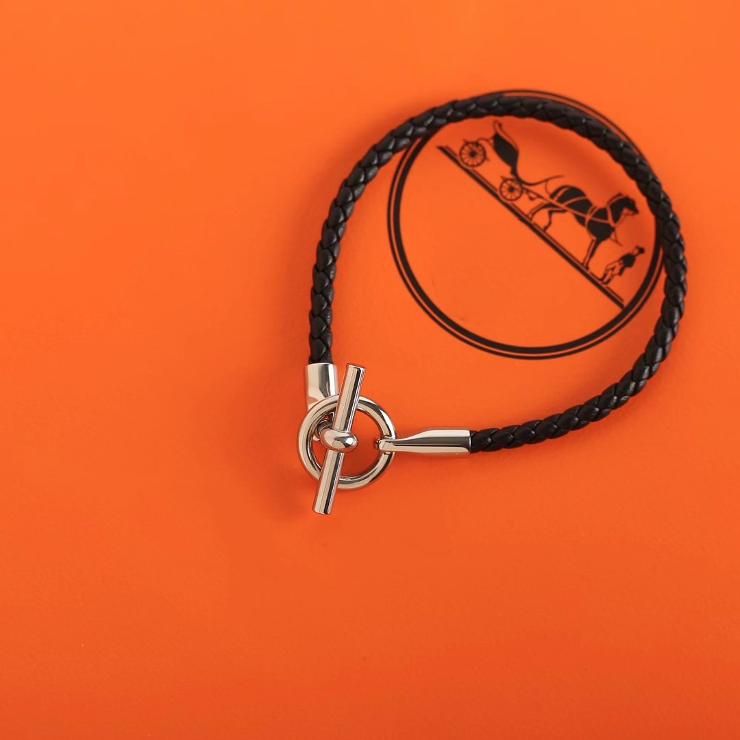 HERMES GLENAN SILVER LEATHER BRACELET