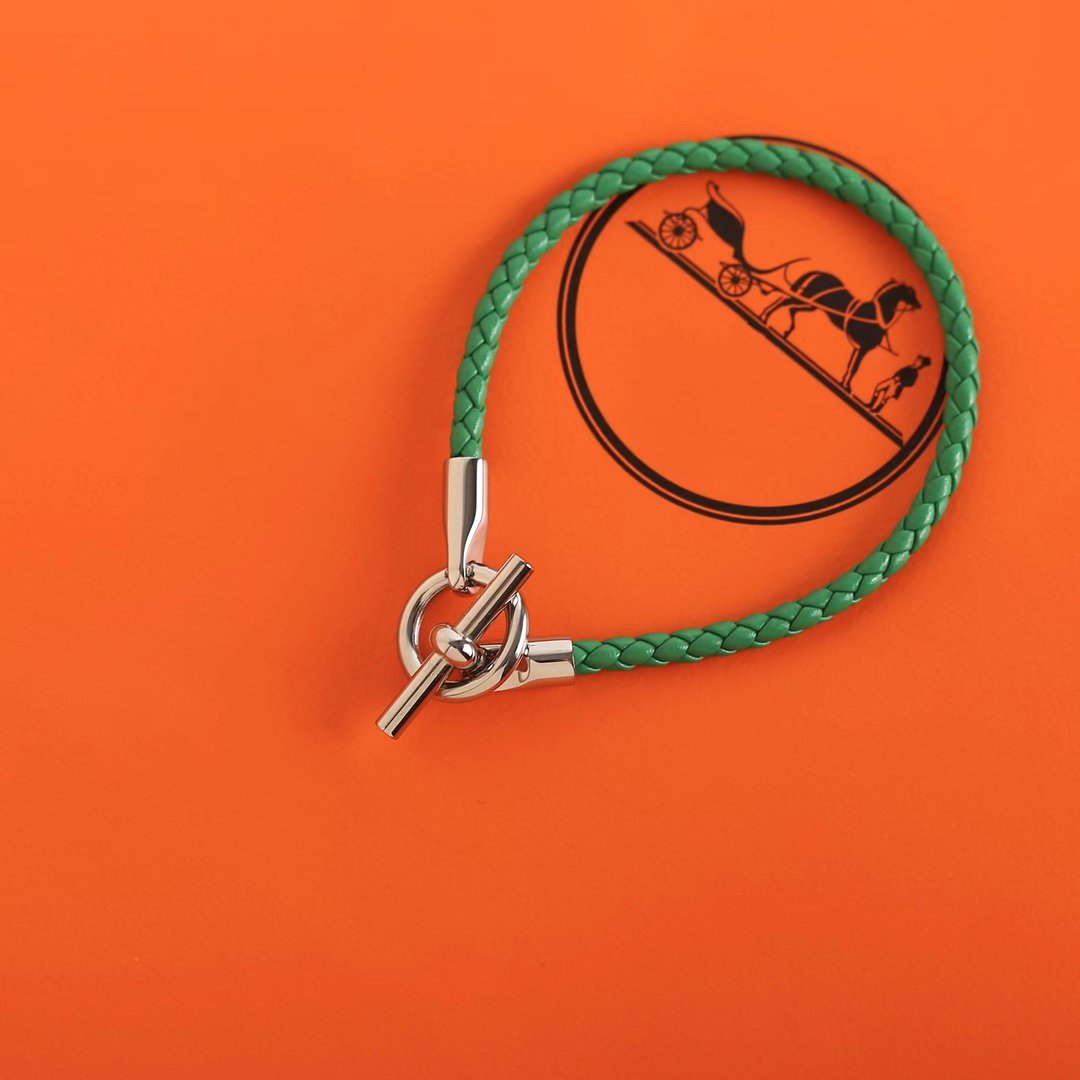 HERMES GLENAN SILVER LEATHER BRACELET