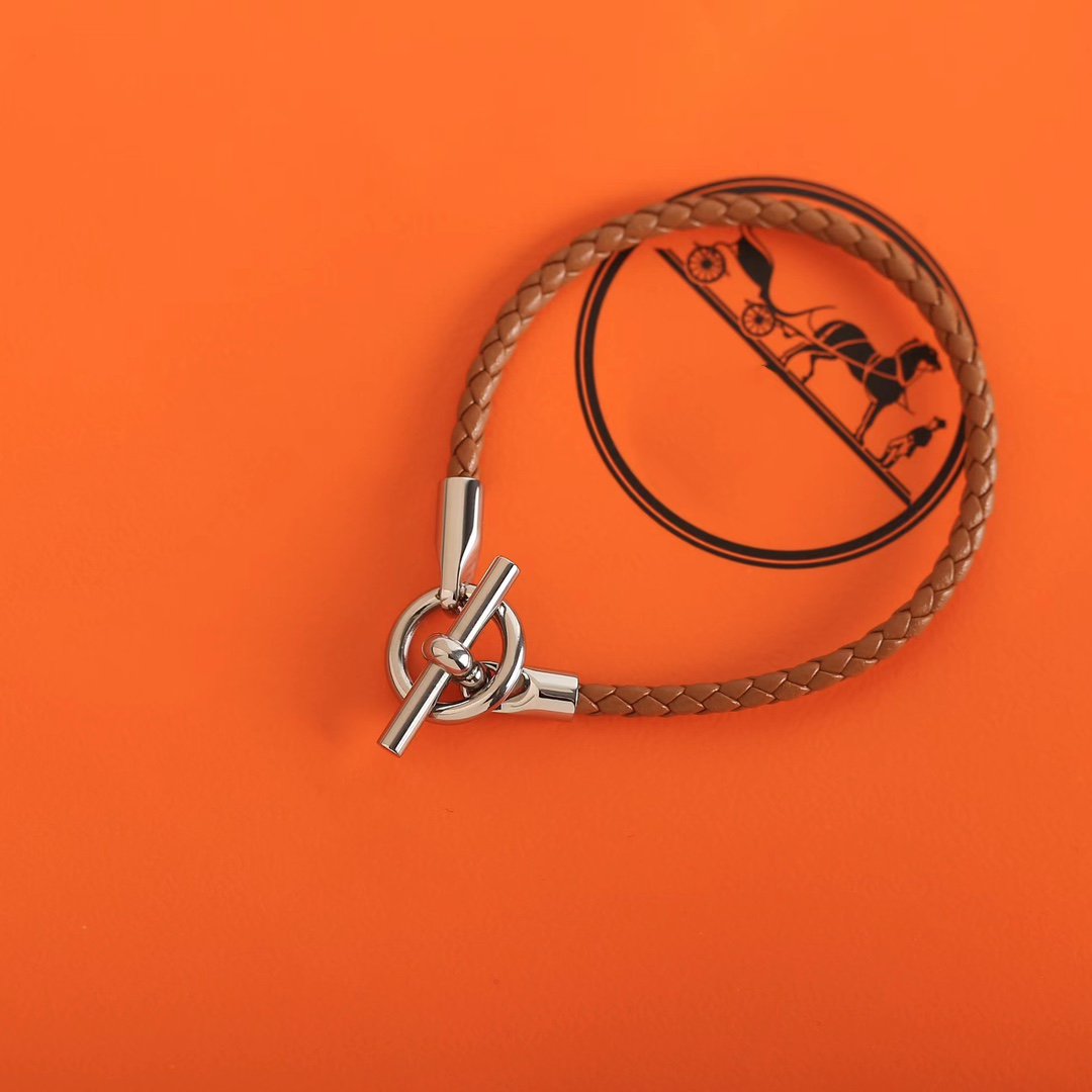 HERMES GLENAN SILVER LEATHER BRACELET