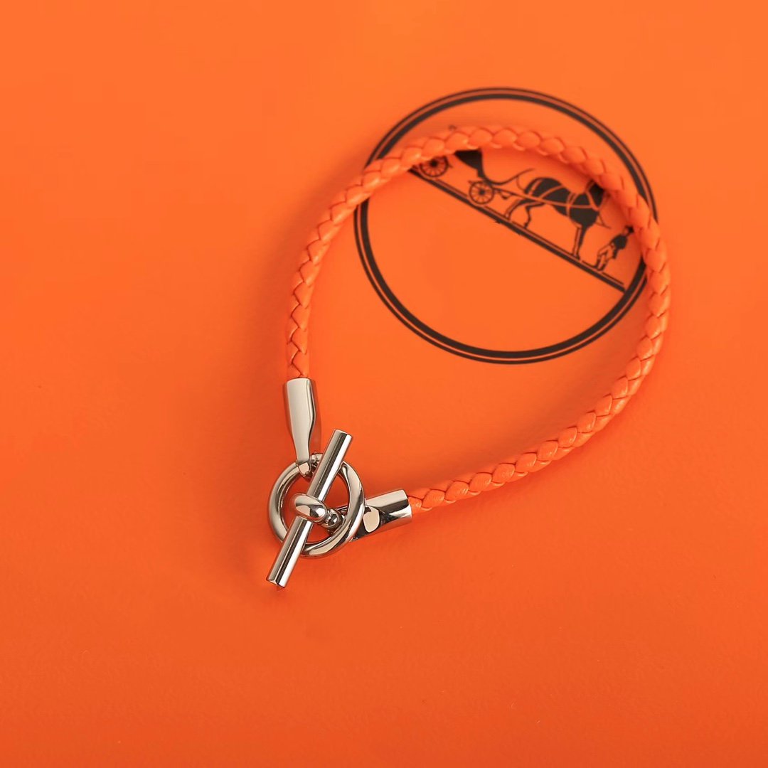 HERMES GLENAN SILVER LEATHER BRACELET