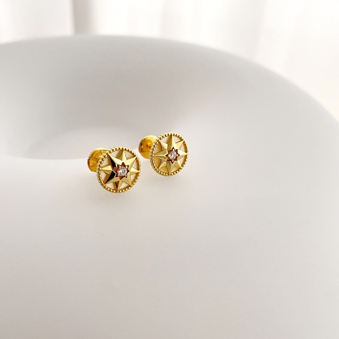 DIOR ROSE DE VENTS GOLD DIAMOND STUD EARRINGS